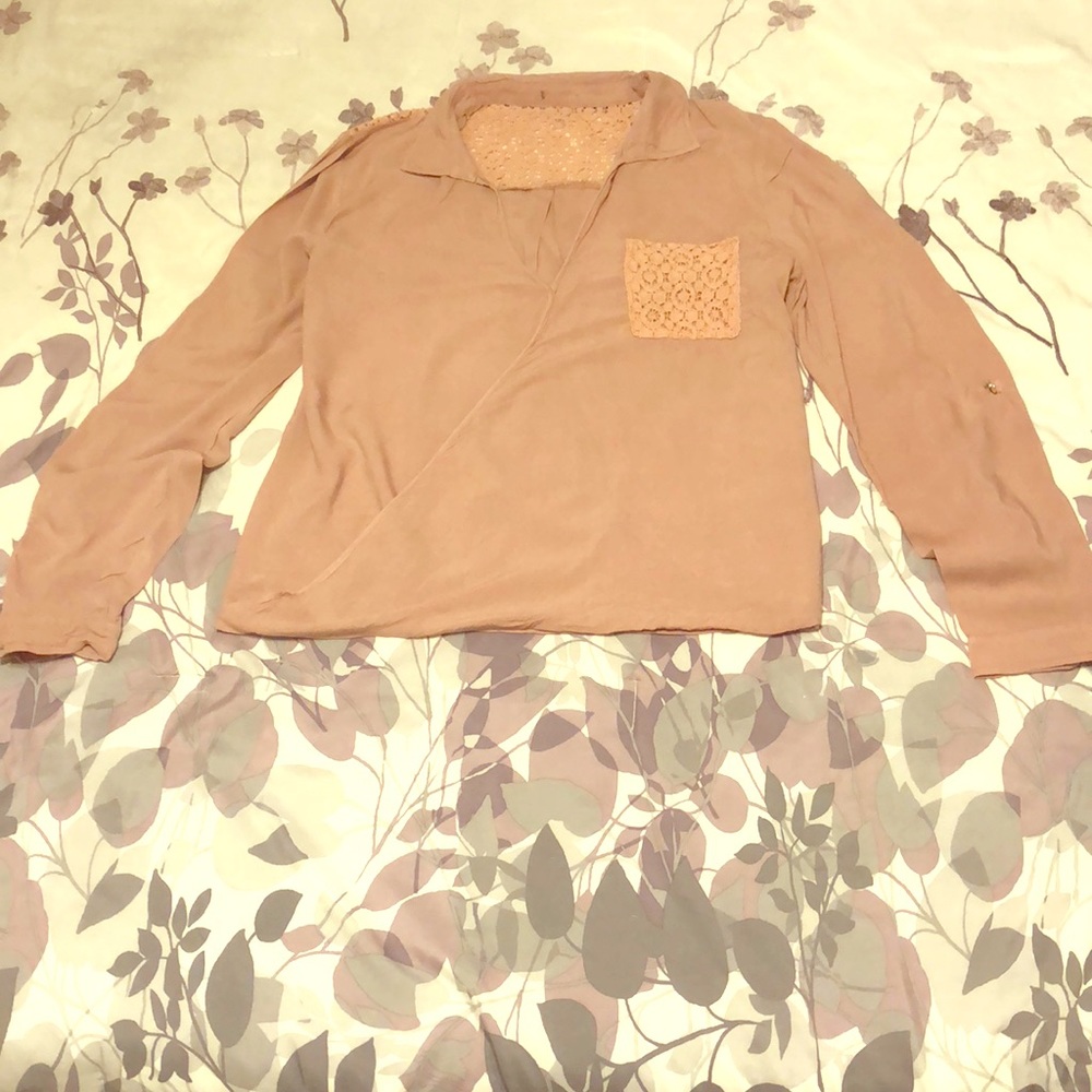 Pink cross front long sleeve blouse